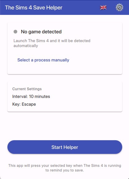 Screenshot of The Sims 4 Save Helper application